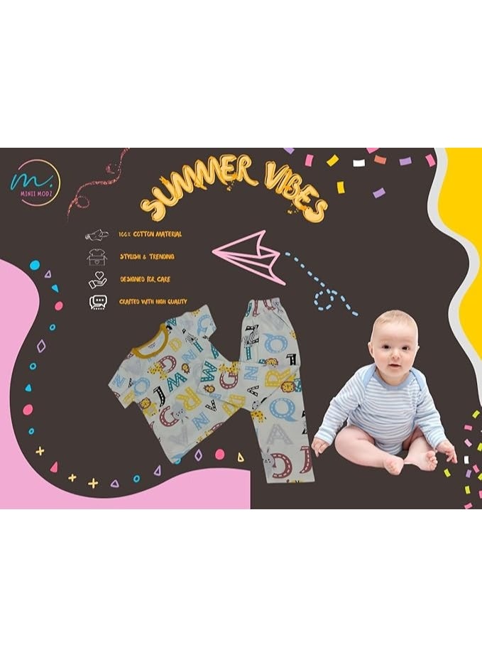 MINIIMODZ MINII MODZ ABC Monkey Print Shirt and Pant Set for Boys Soft Cotton Dress Sleepwear | Suitable for Kids, Toddlers, and Infants - Image 3